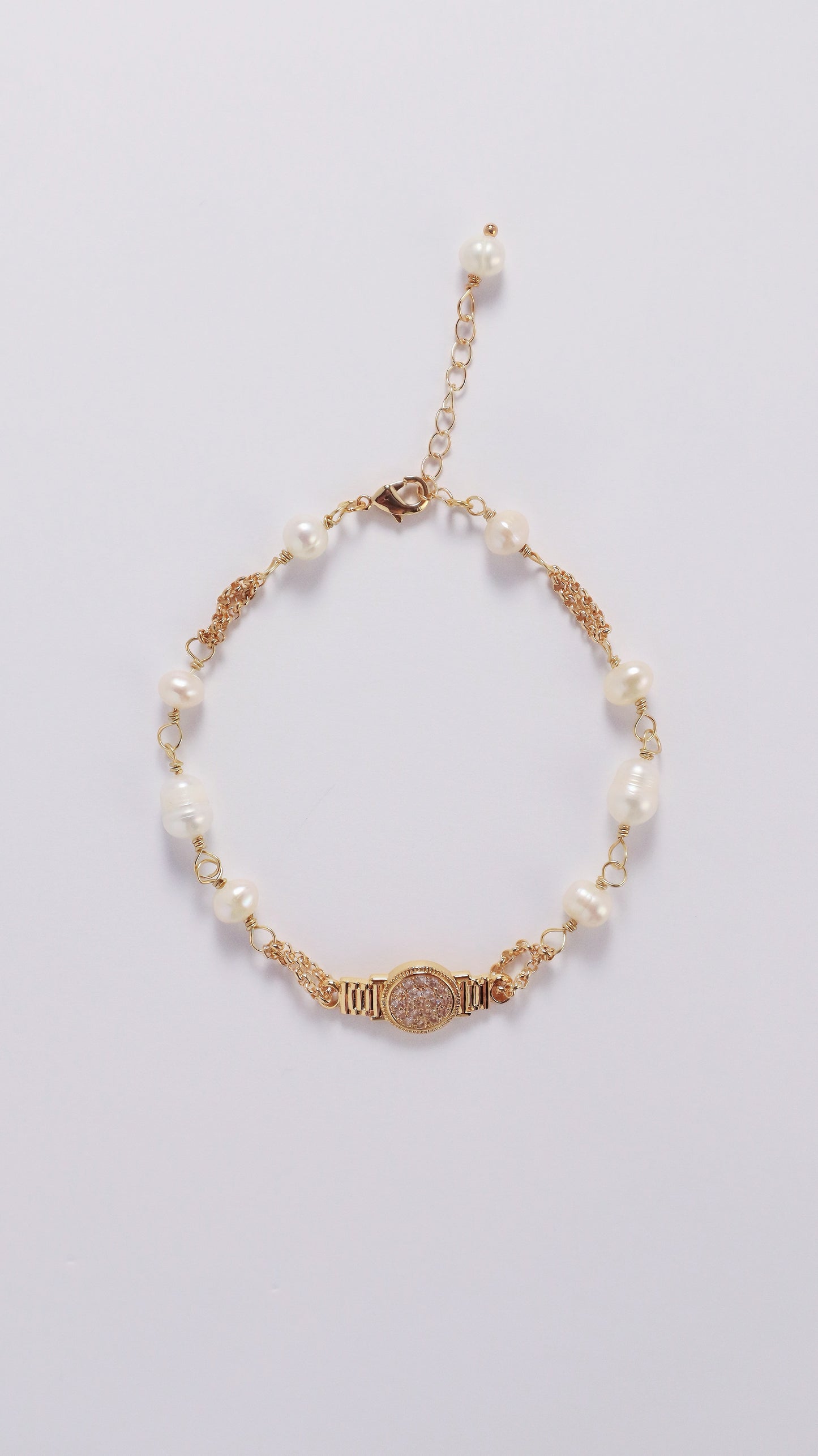 Freshwater Pearl and Zircon Round Tag Bracelet