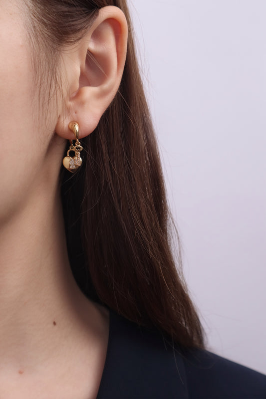 Happy Lock Zirconia Double Layer Earrings