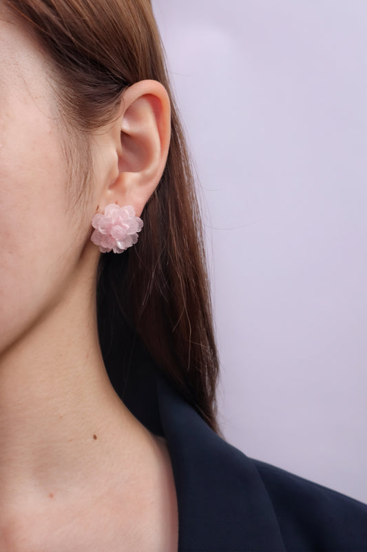 Textured Resin Pink Bloom Stud Earrings