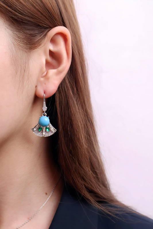 Intricate Turquoise Fan-Shaped Drop Earrings