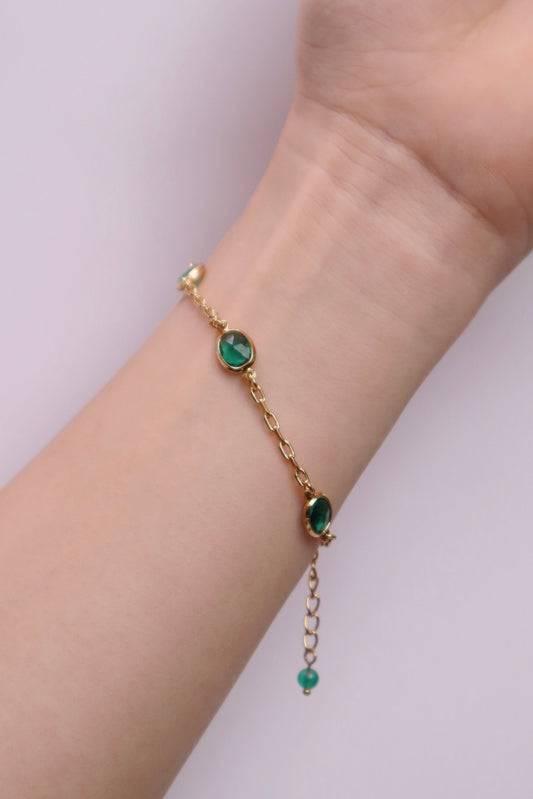 Translucent Green Art Glass Bracelet with Gold-Plated Accents