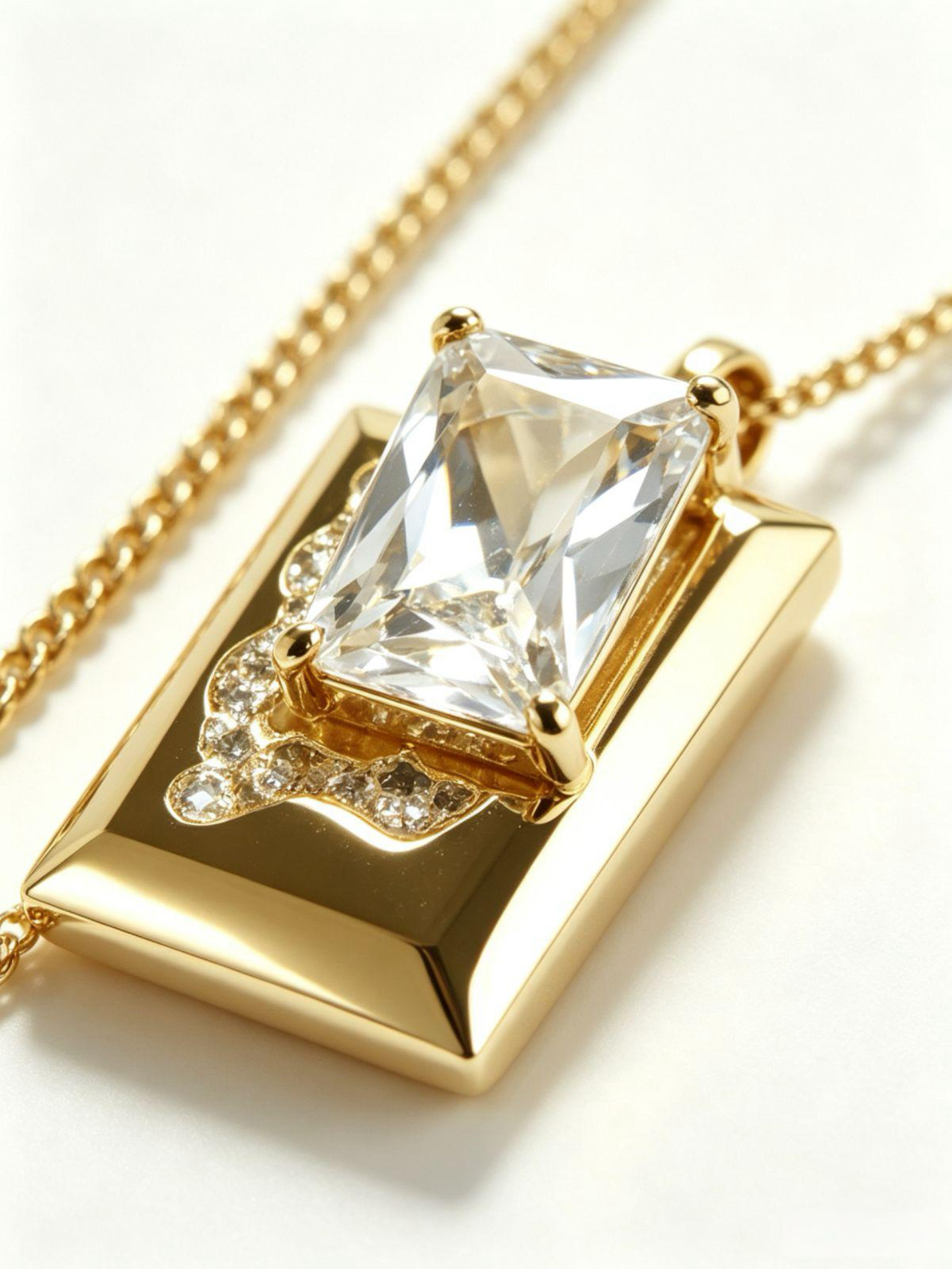 Rectangular Cubic Zirconia Pendant Silver Necklace, Minimalist Luxury Geometric Sparkling Jewelry for Women Daily Wear Gift
