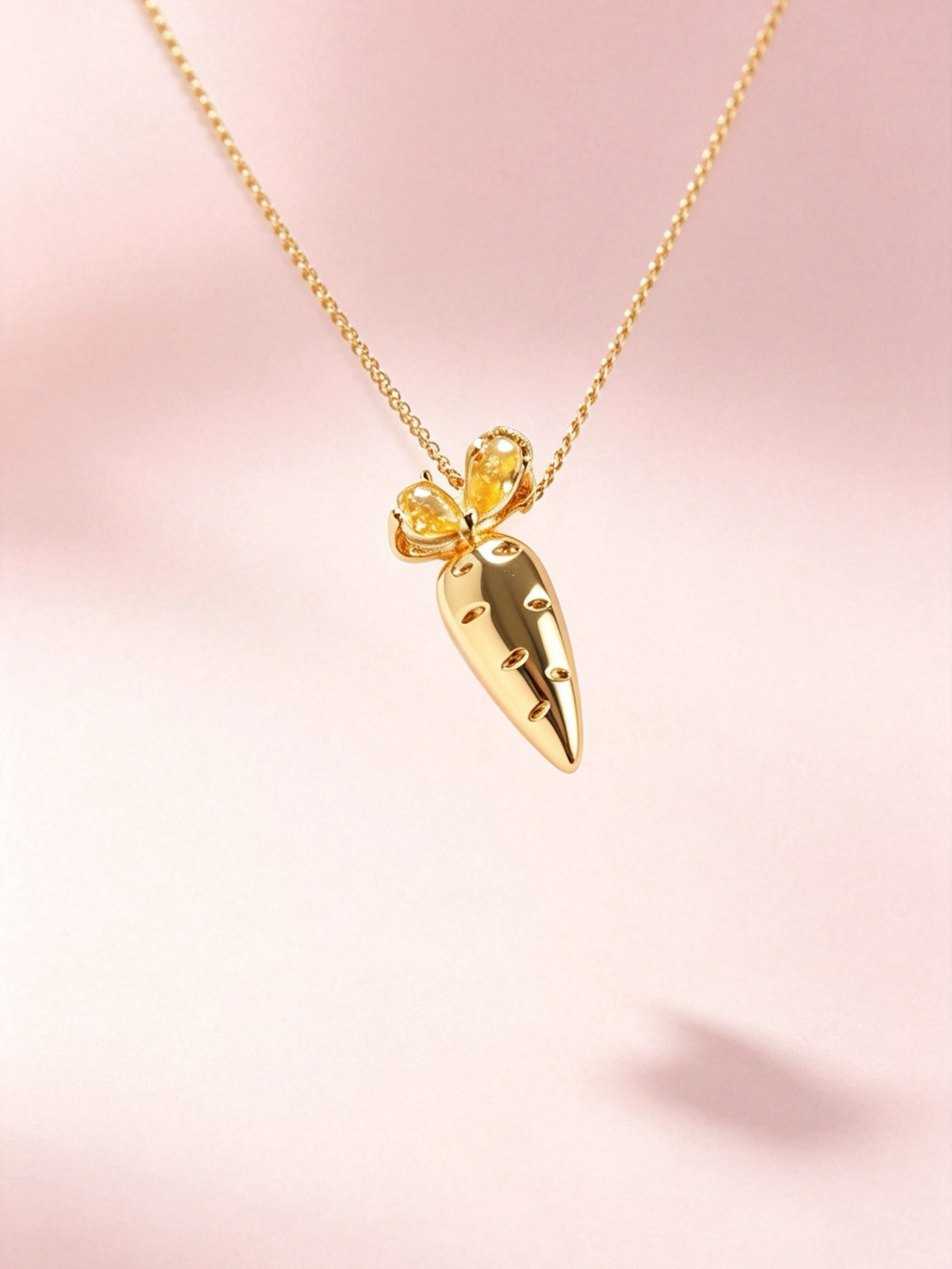 Cute 14K Gold Plated Carrot Pendant Necklace with Yellow Crystal Leaves, Anti-Tarnish Hypoallergenic Dainty Women Daily Jewelry