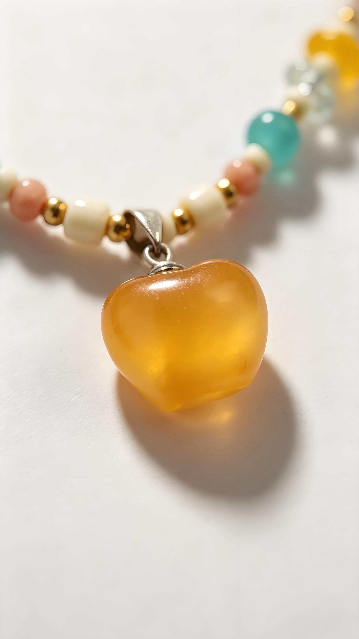 Colorful Beaded Necklace With Yellow Apple Pendant, Summer Boho Handmade Bead Choker For Women
