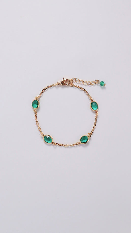 Translucent Green Art Glass Bracelet with Gold-Plated Accents