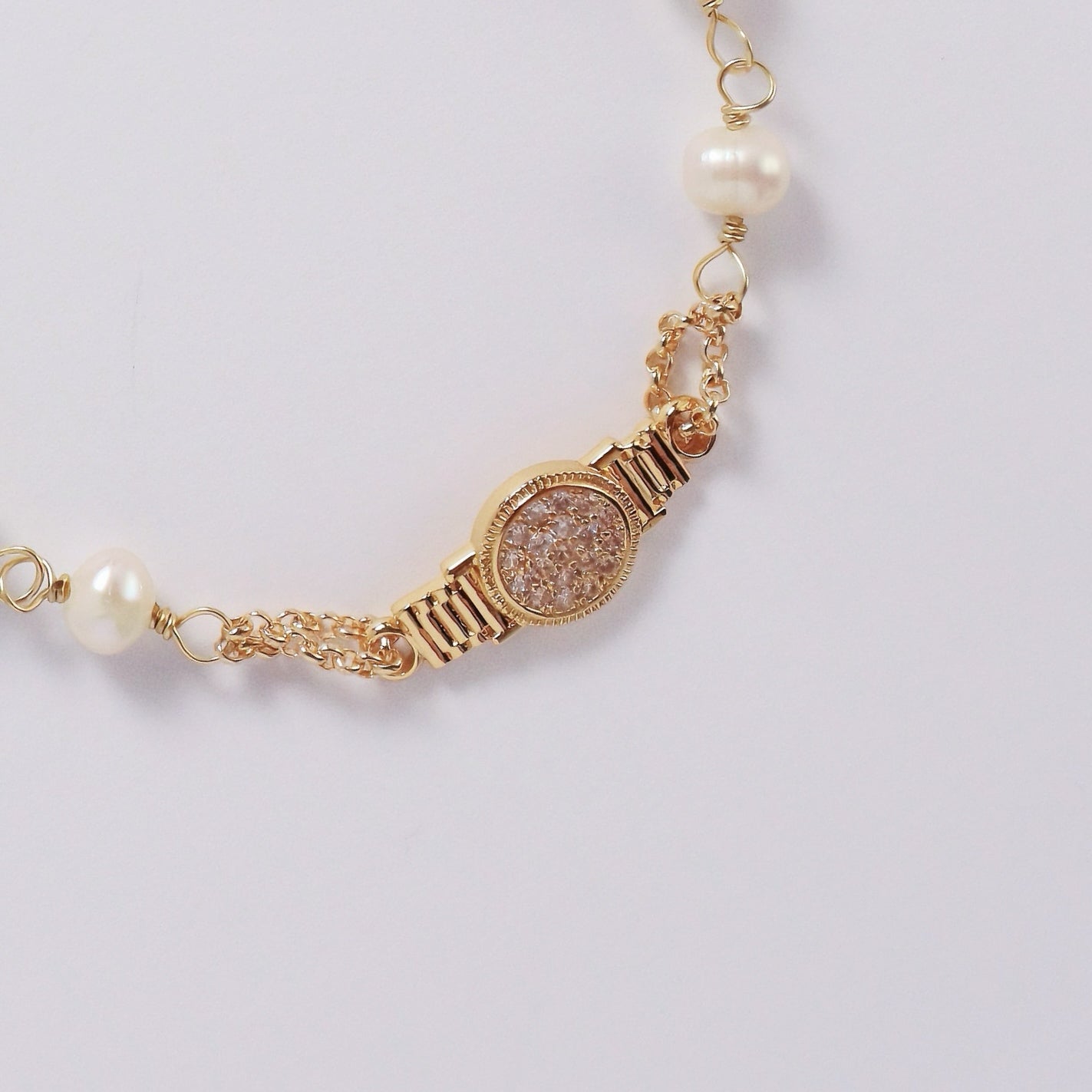 Freshwater Pearl and Zircon Round Tag Bracelet