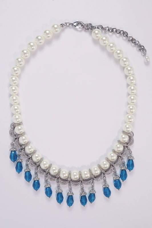 Heavy industry silver-plated faux pearl necklace