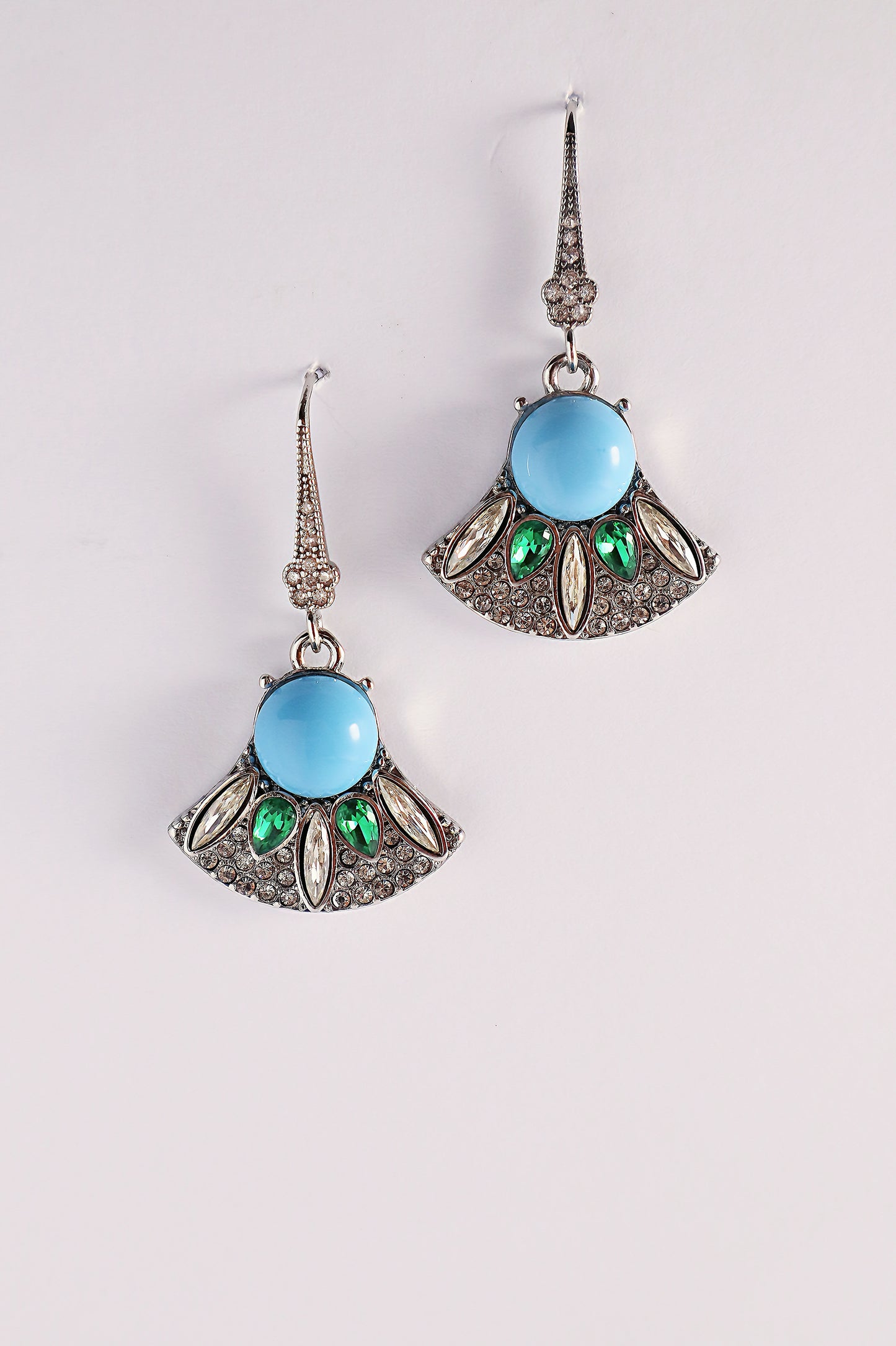 Intricate Turquoise Fan-Shaped Drop Earrings