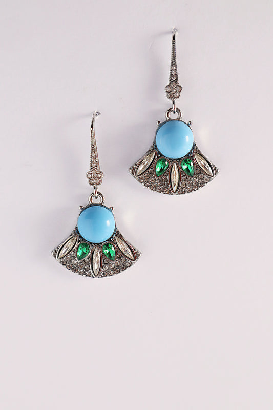 Intricate Turquoise Fan-Shaped Drop Earrings