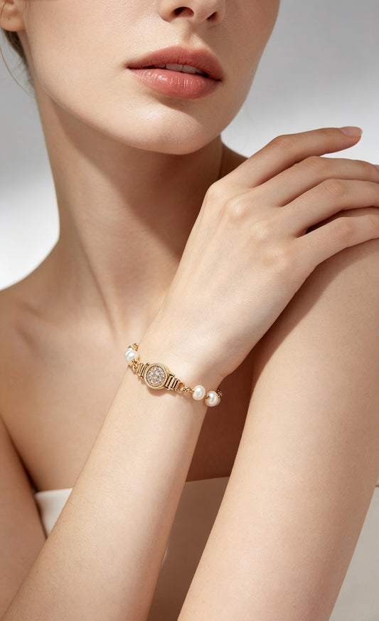Freshwater Pearl and Zircon Round Tag Bracelet
