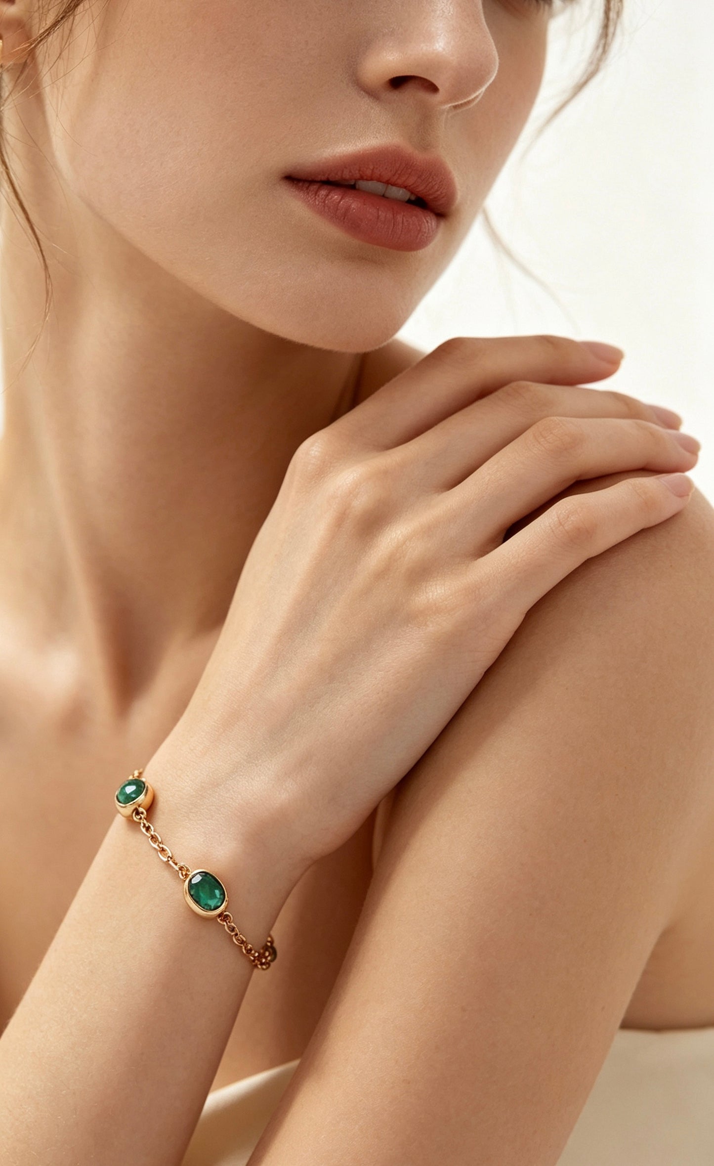 Translucent Green Art Glass Bracelet with Gold-Plated Accents