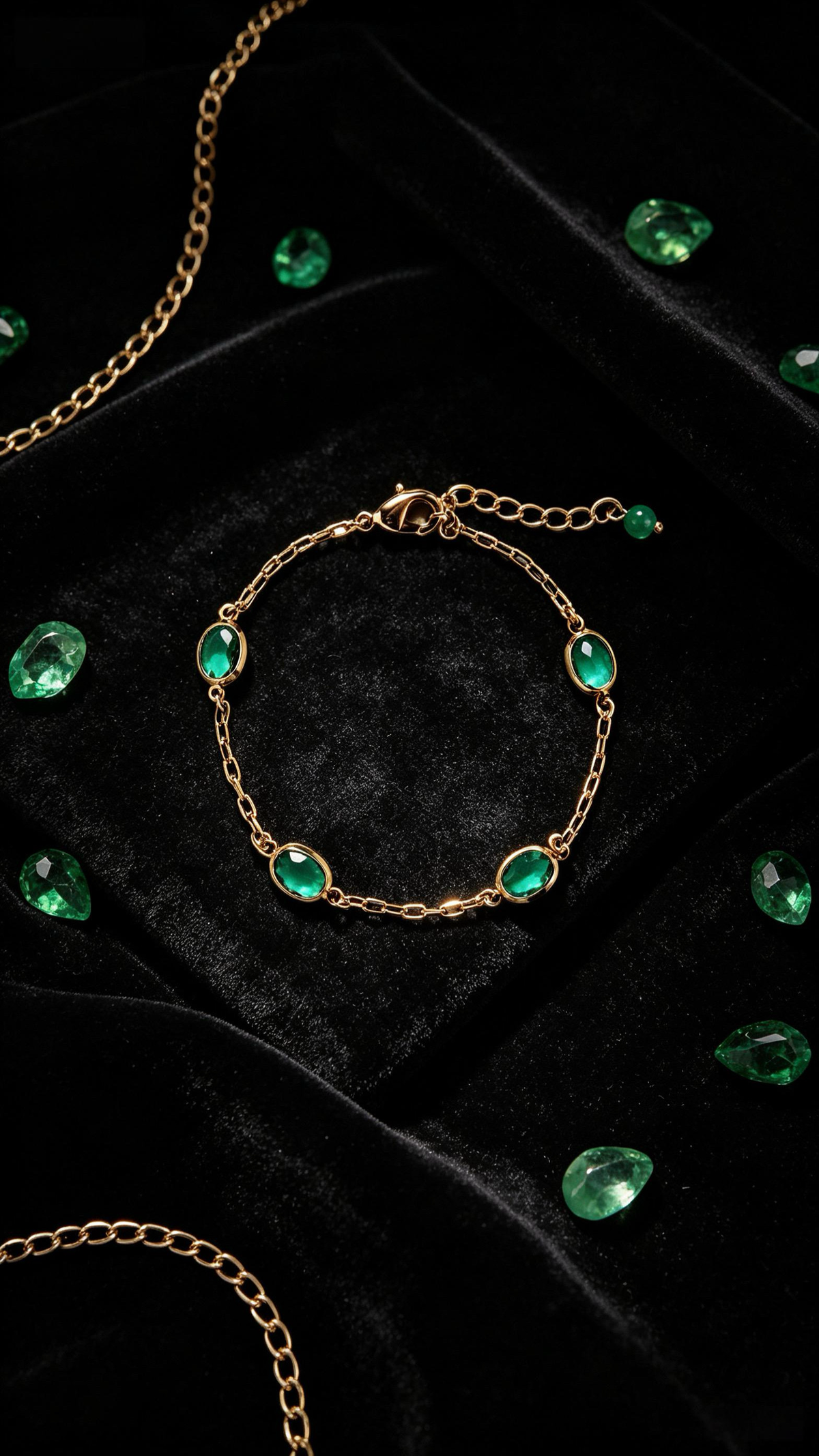 Translucent Green Art Glass Bracelet with Gold-Plated Accents