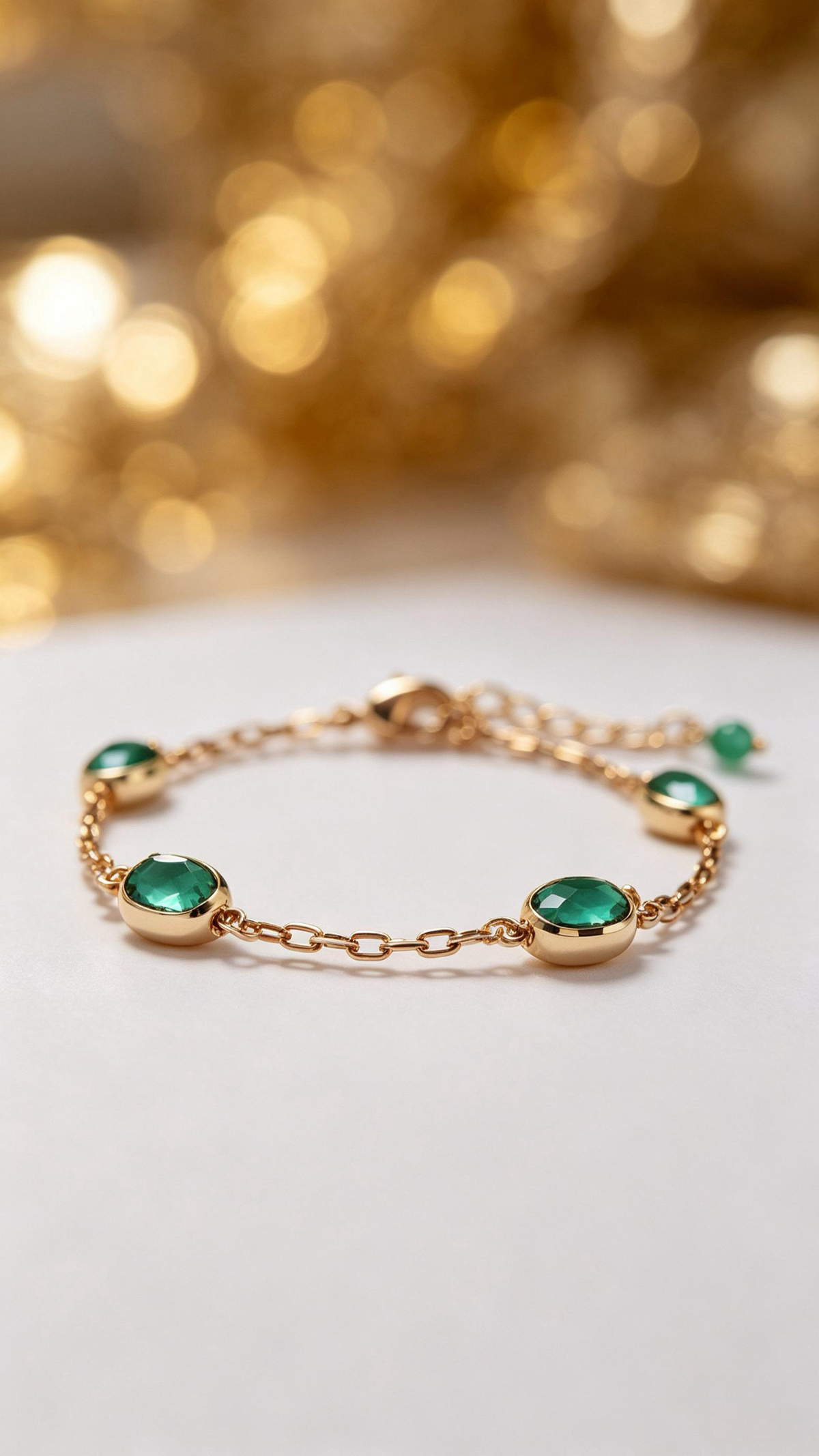 Translucent Green Art Glass Bracelet with Gold-Plated Accents