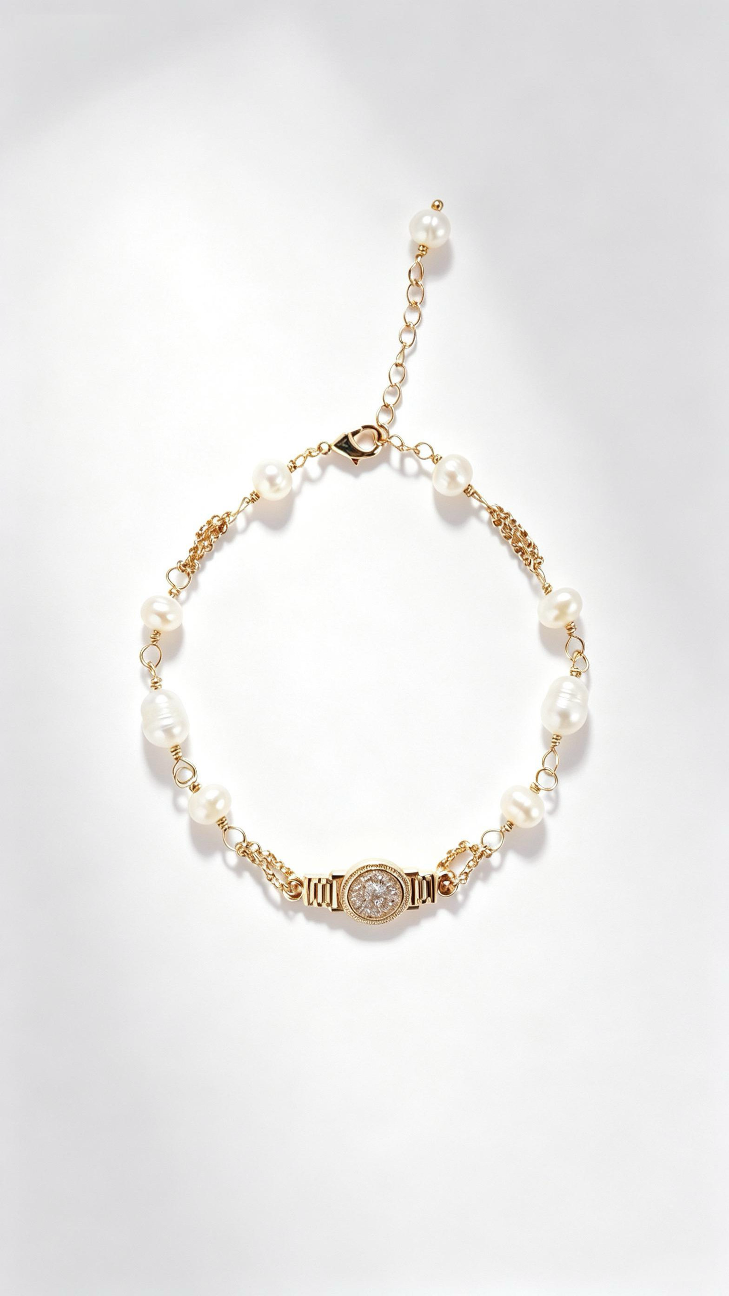 Freshwater Pearl and Zircon Round Tag Bracelet