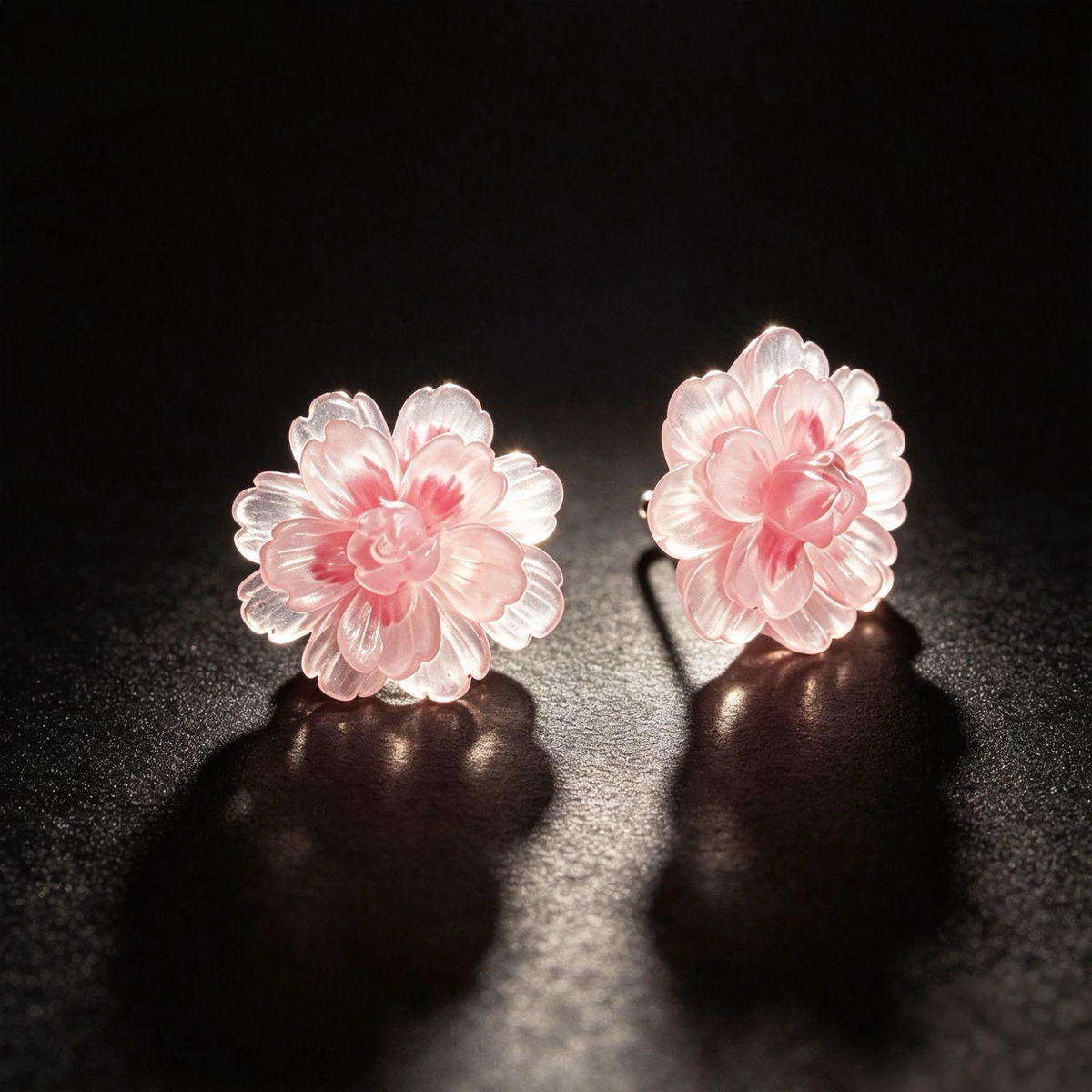 Textured Resin Pink Bloom Stud Earrings