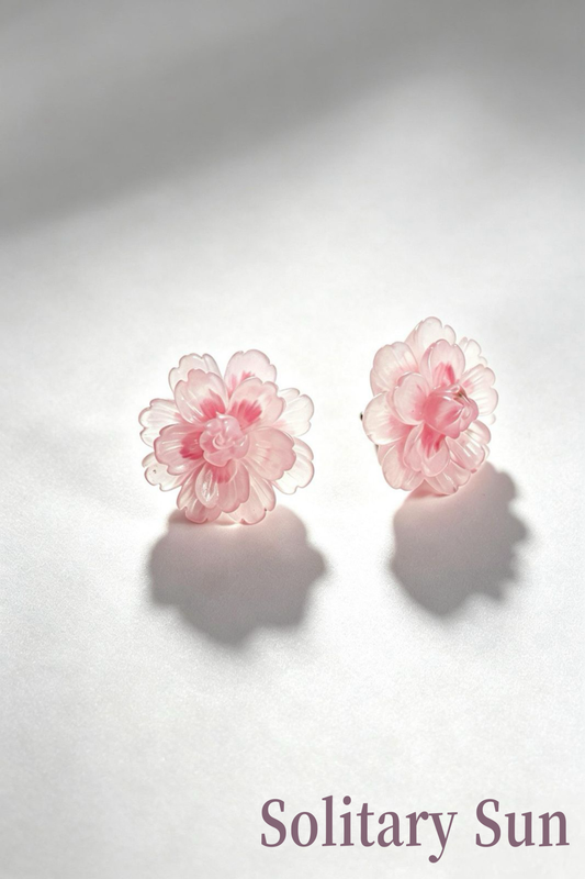 Textured Resin Pink Bloom Stud Earrings