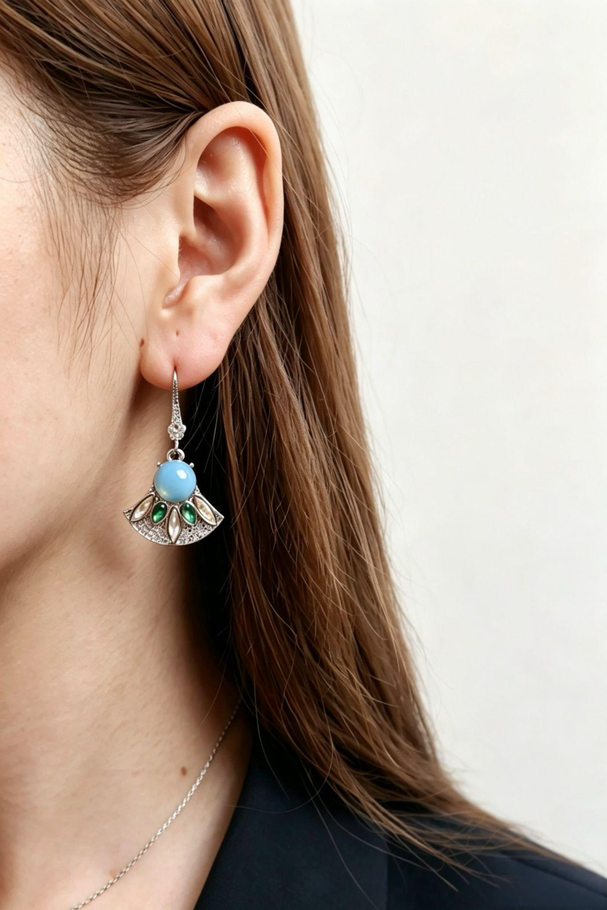 Intricate Turquoise Fan-Shaped Drop Earrings