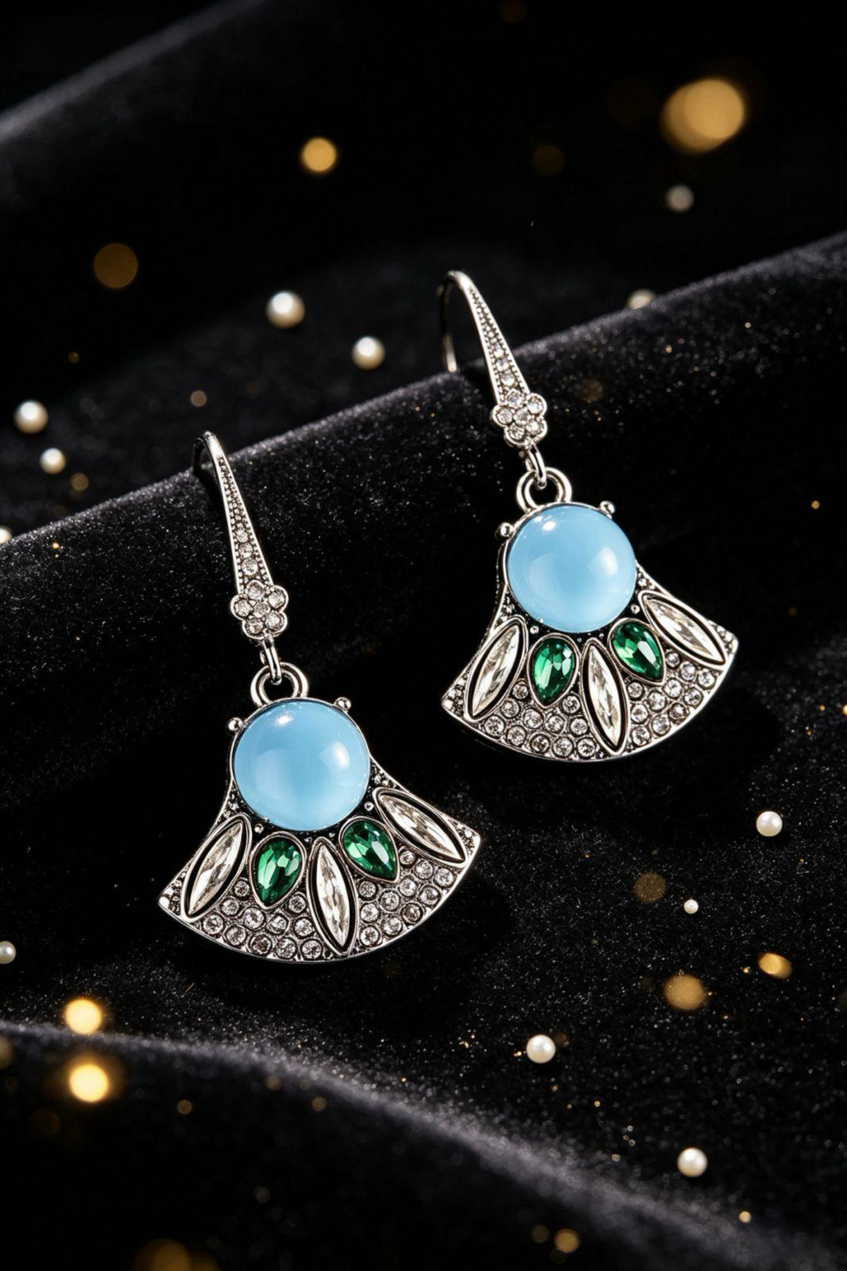 Intricate Turquoise Fan-Shaped Drop Earrings