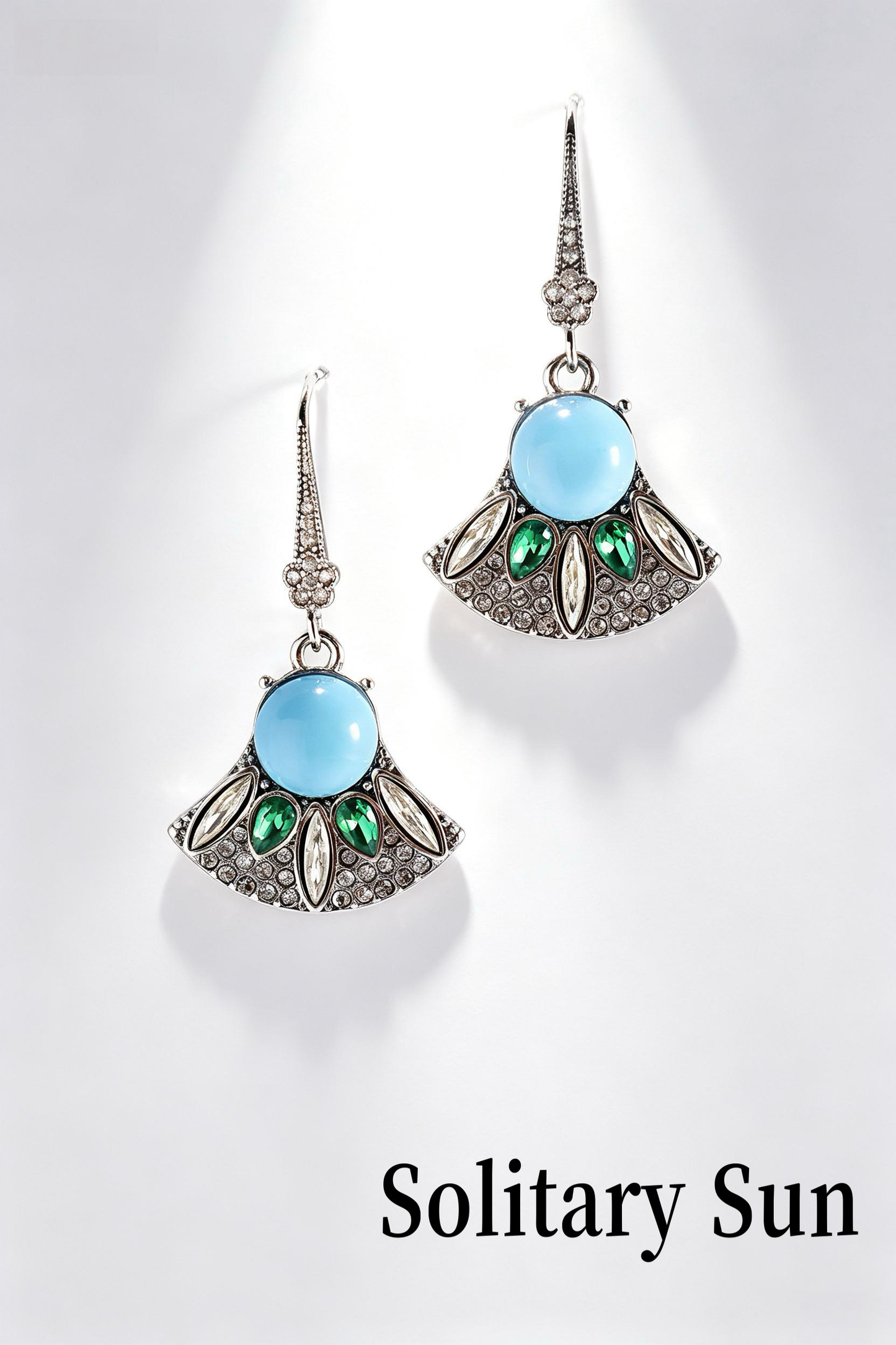 Intricate Turquoise Fan-Shaped Drop Earrings