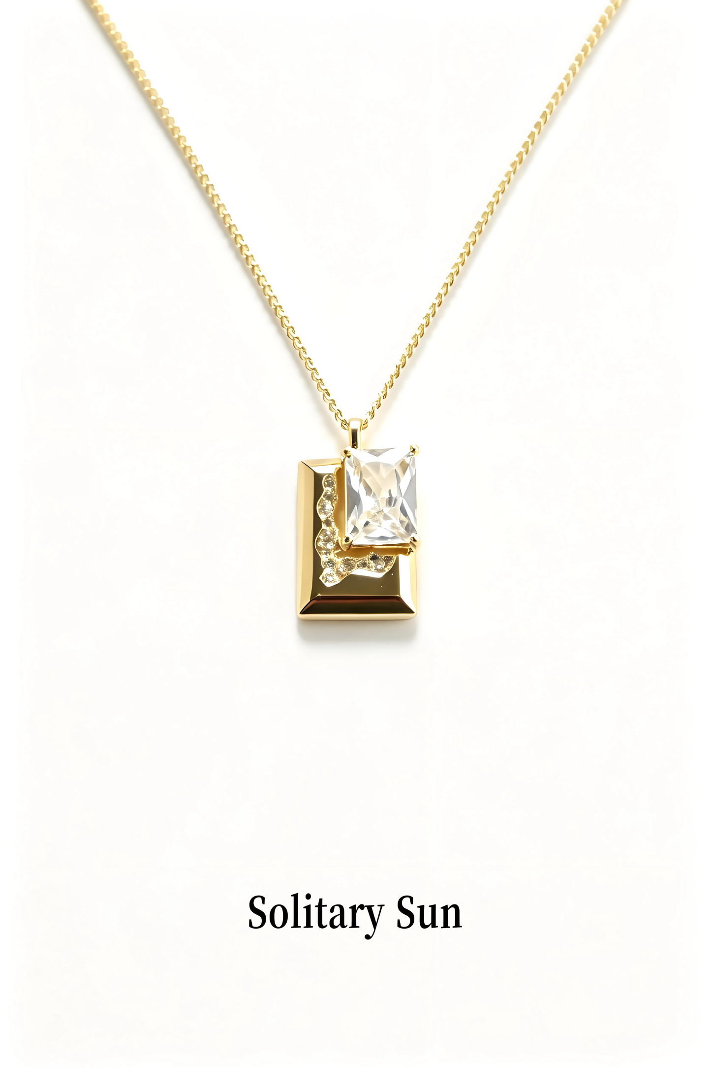 Rectangular Cubic Zirconia Pendant Silver Necklace, Minimalist Luxury Geometric Sparkling Jewelry for Women Daily Wear Gift