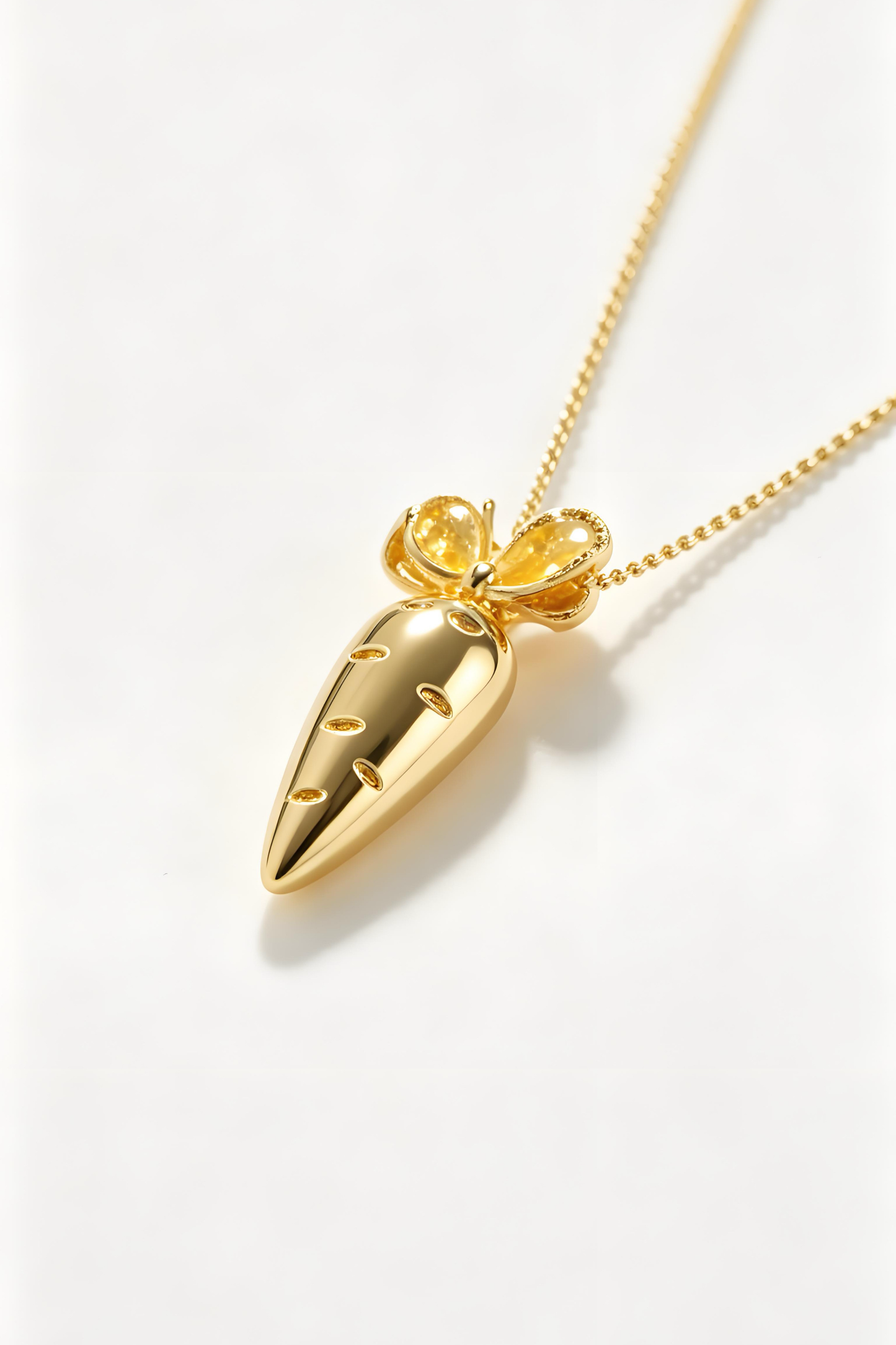 Cute 14K Gold Plated Carrot Pendant Necklace with Yellow Crystal Leaves, Anti-Tarnish Hypoallergenic Dainty Women Daily Jewelry