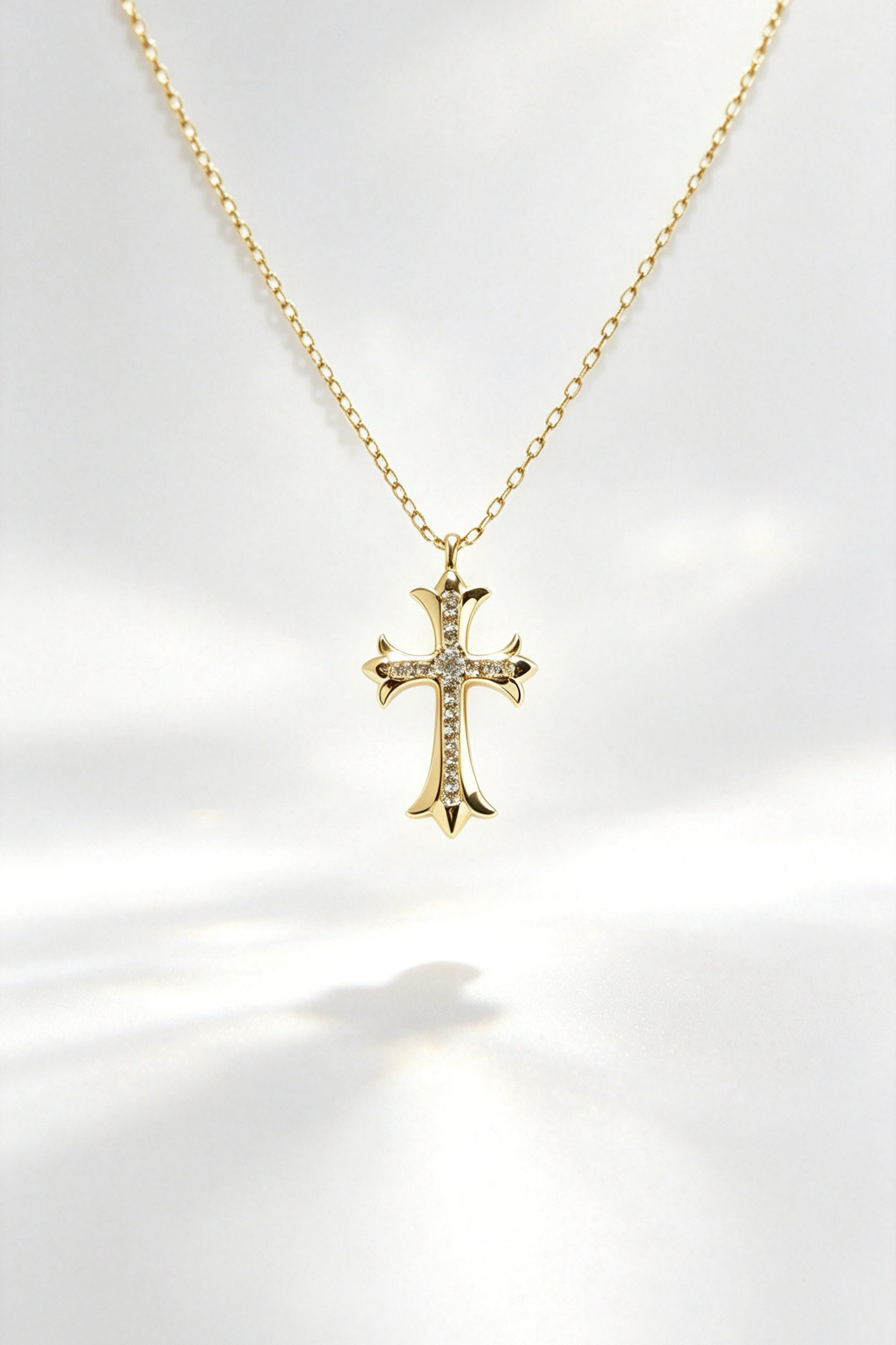 Vintage Gold Gothic Cross Pendant Necklace, Paved CZ Diamond Anti-Tarnish Hypoallergenic Chain Jewelry for Women
