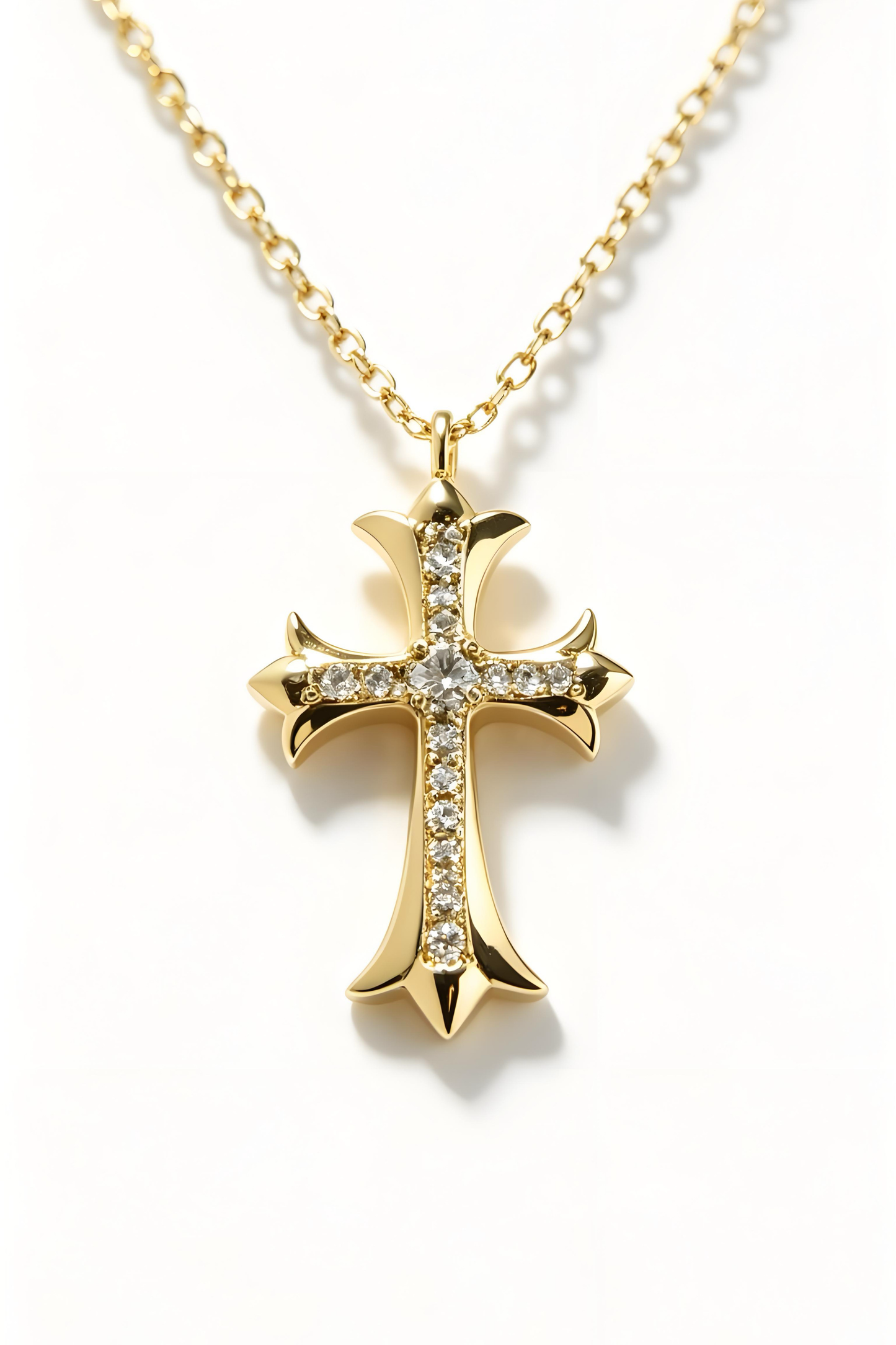 Vintage Gold Gothic Cross Pendant Necklace, Paved CZ Diamond Anti-Tarnish Hypoallergenic Chain Jewelry for Women