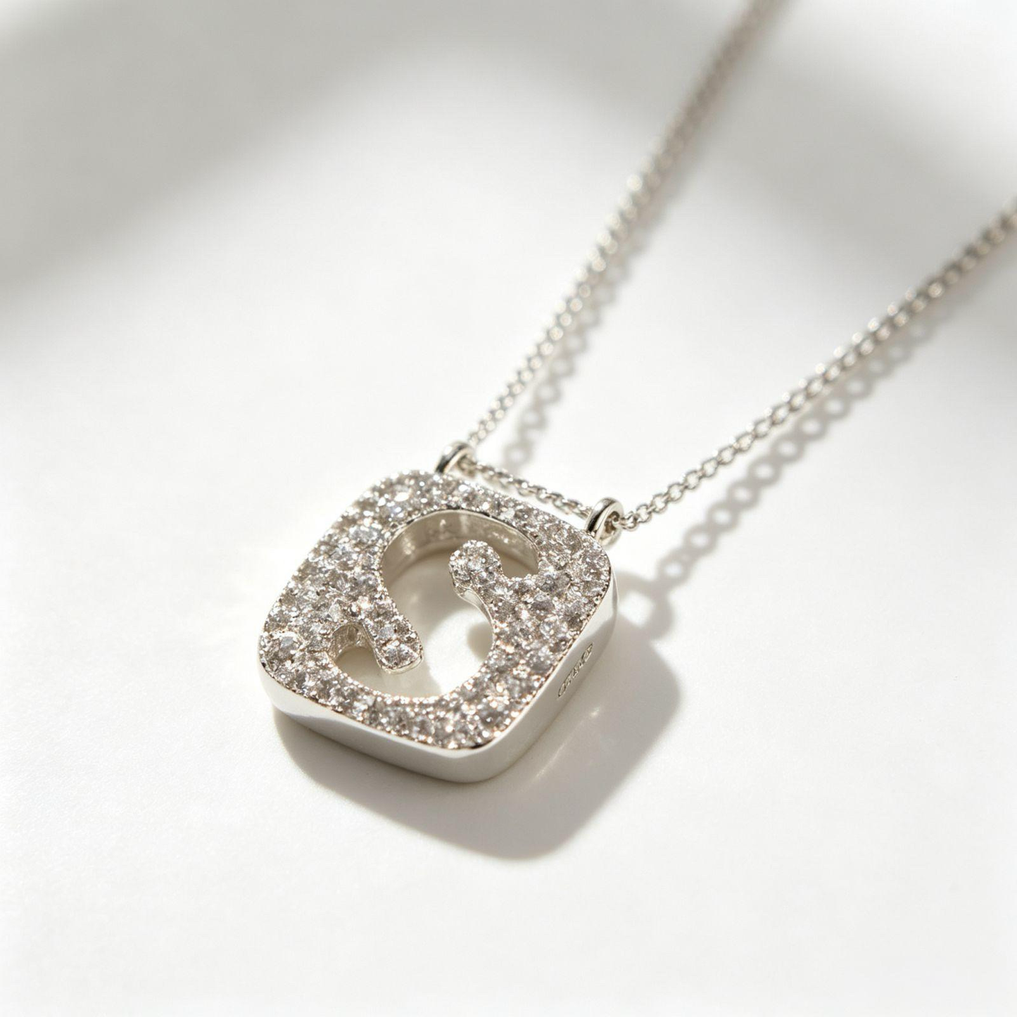 Dainty Square Letter S Pendant Necklace, Full Paved Cubic Zirconia Silver Plated Necklace, Anti-Tarnish Hypoallergenic Minimalist Women Daily Jewelry