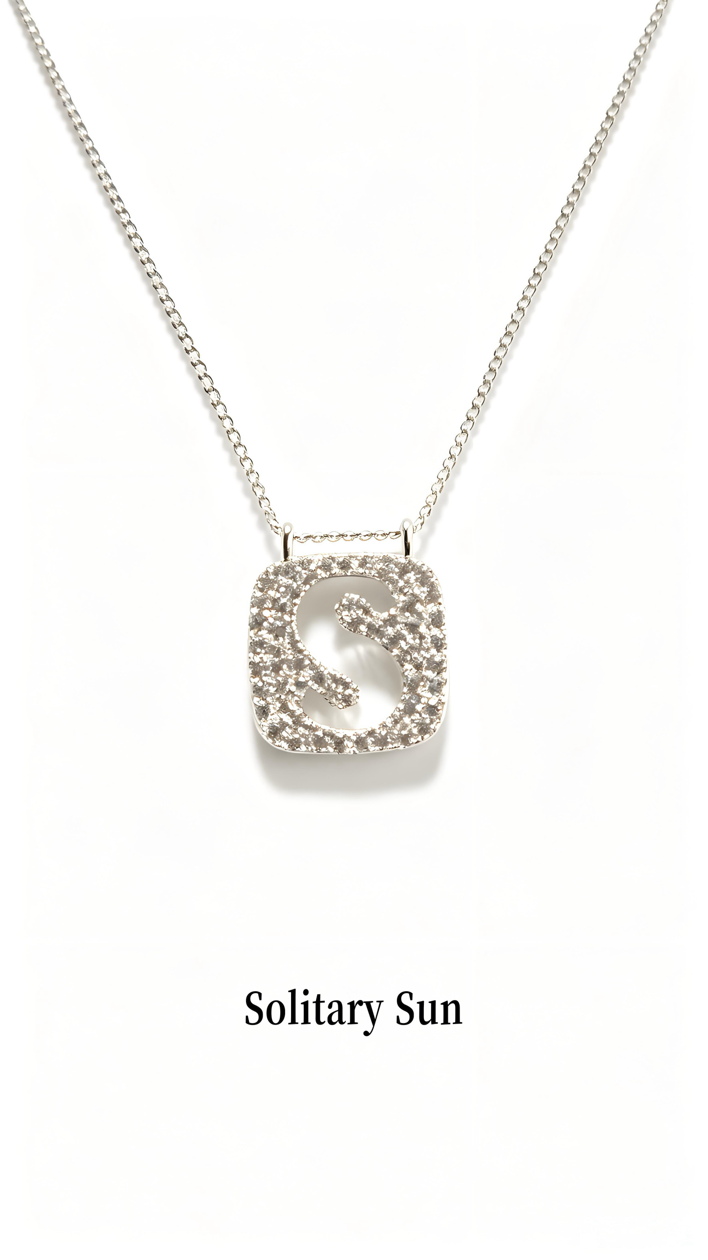 Dainty Square Letter S Pendant Necklace, Full Paved Cubic Zirconia Silver Plated Necklace, Anti-Tarnish Hypoallergenic Minimalist Women Daily Jewelry