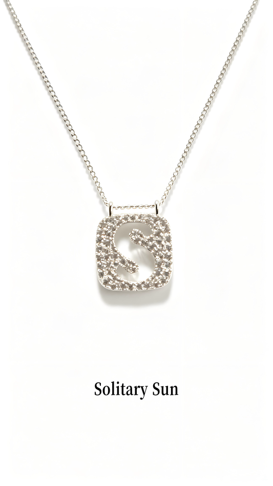 Dainty Square Letter S Pendant Necklace, Full Paved Cubic Zirconia Silver Plated Necklace, Anti-Tarnish Hypoallergenic Minimalist Women Daily Jewelry