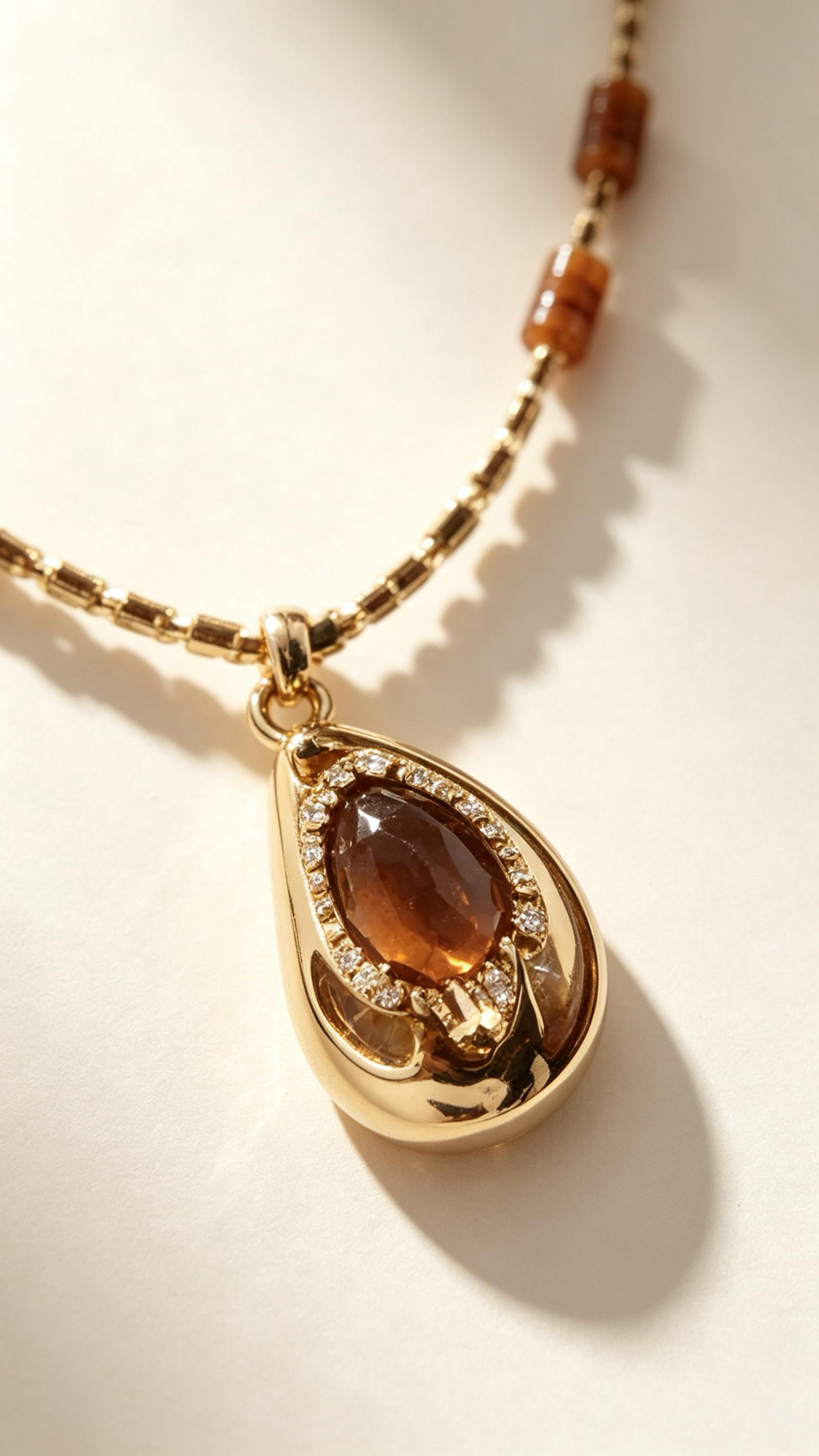 Vintage Boho Tiger Eye Teardrop Pendant Beaded Gold Chain Necklace, Retro Earth Tone Layerable Jewelry for Women Daily Outfit