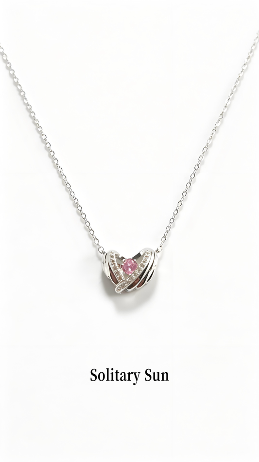 Minimalist Woven Heart Silver Necklace Inlaid Pink Zircon, Sweet Romantic Daily Neck Accessory