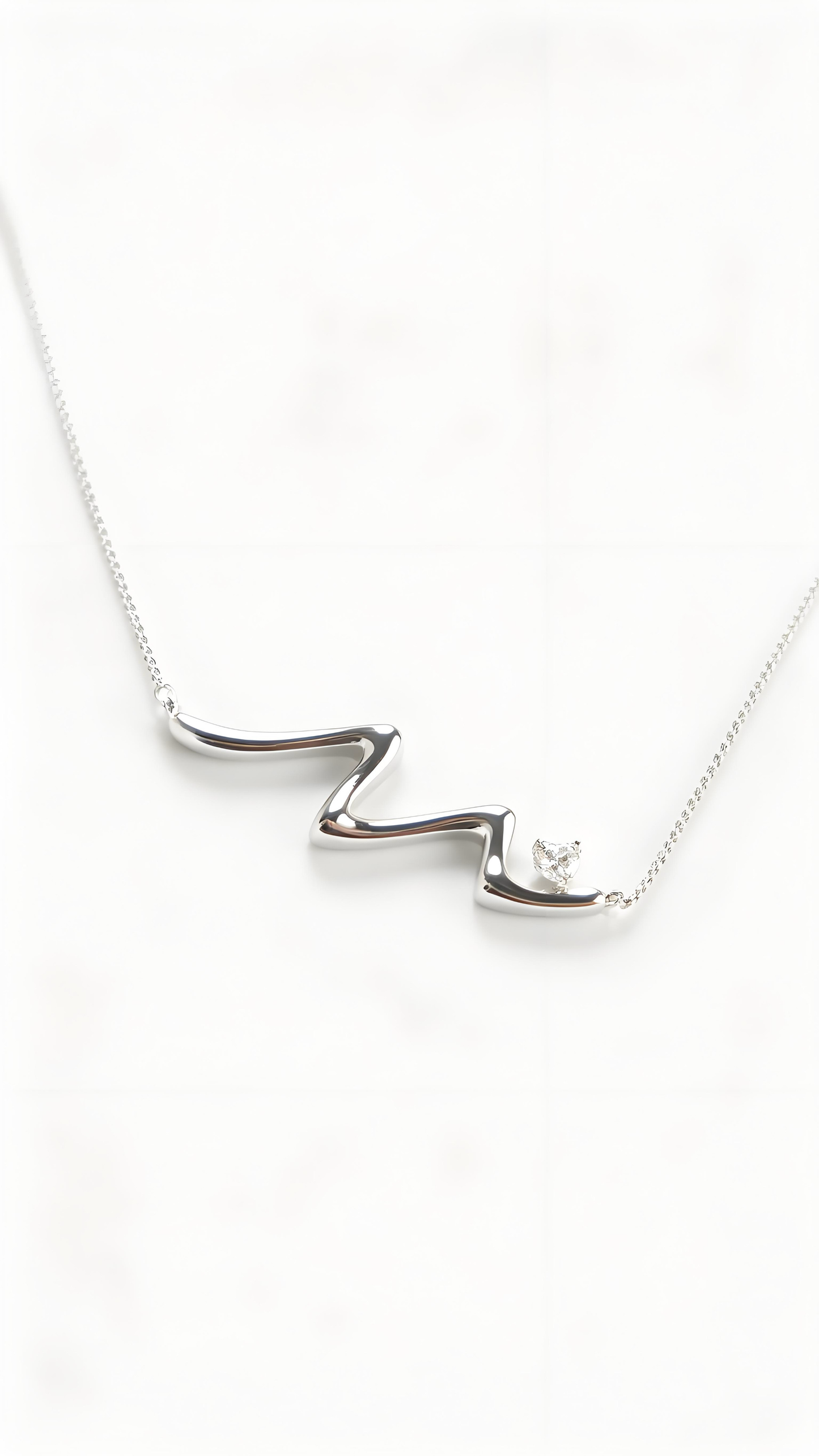 Heartbeat Wave Pendant Necklace, Minimal ECG Curve Choker With Tiny Heart Zircon, Gold & Silver Two Tone Dainty Jewelry Gift For Women