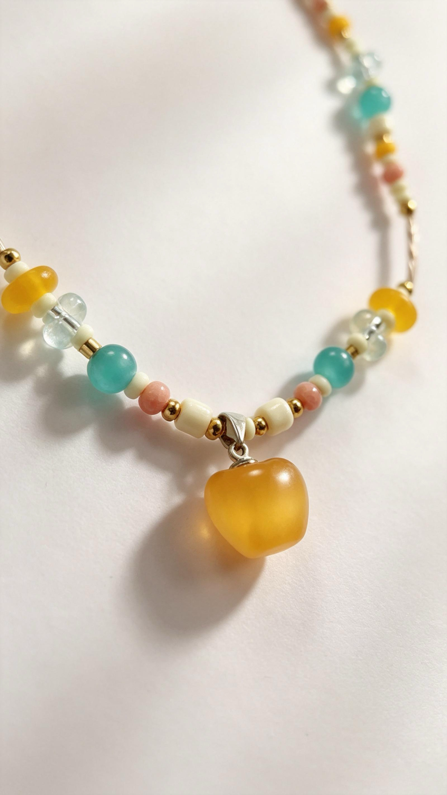 Colorful Beaded Necklace With Yellow Apple Pendant, Summer Boho Handmade Bead Choker For Women