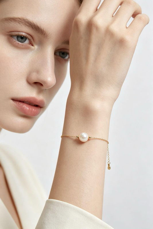 Minimalist Single Pearl Gold Chain Bracelet, Dainty Everyday Wrist Jewelry