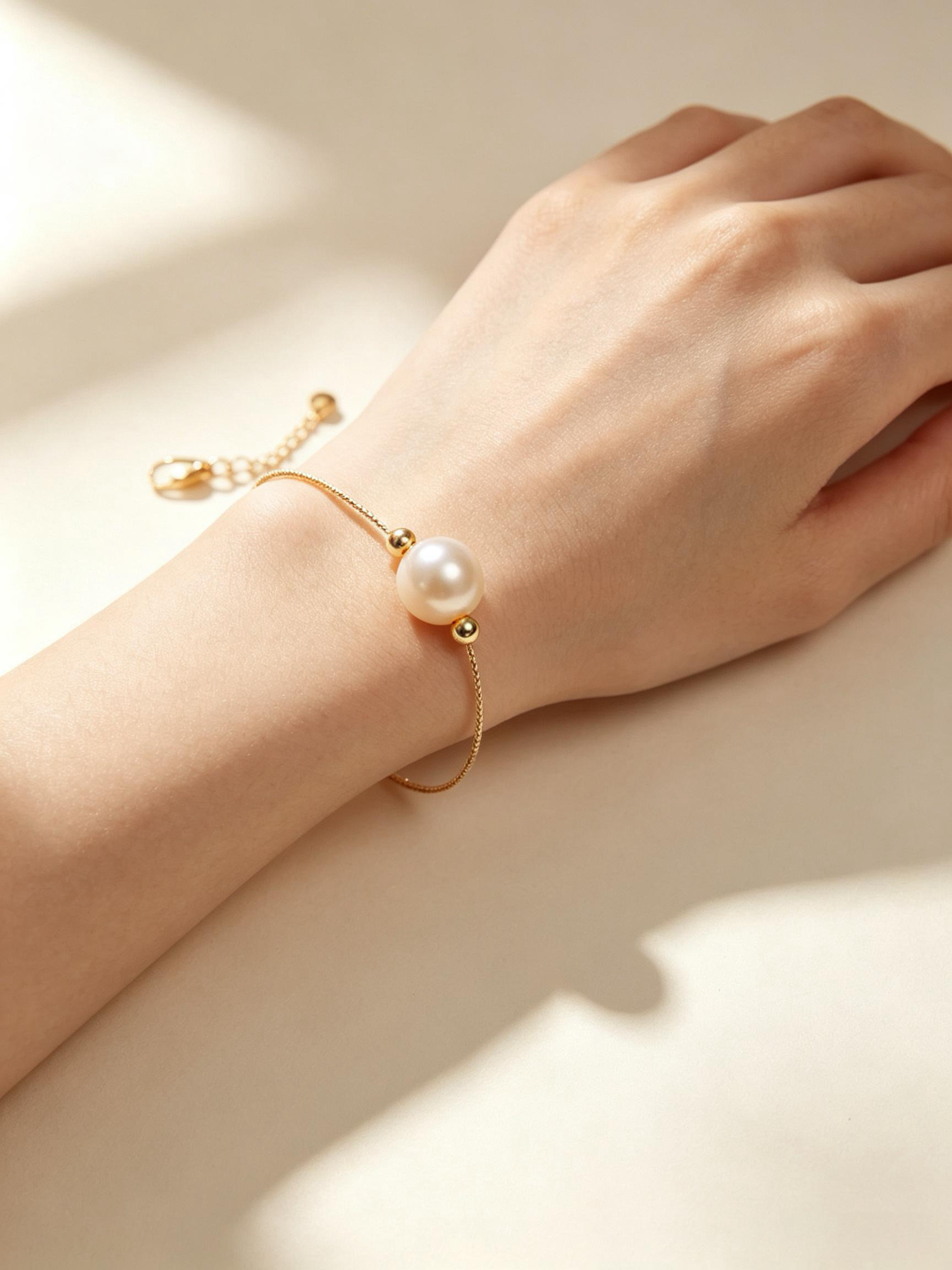 Minimalist Single Pearl Gold Chain Bracelet, Dainty Everyday Wrist Jewelry