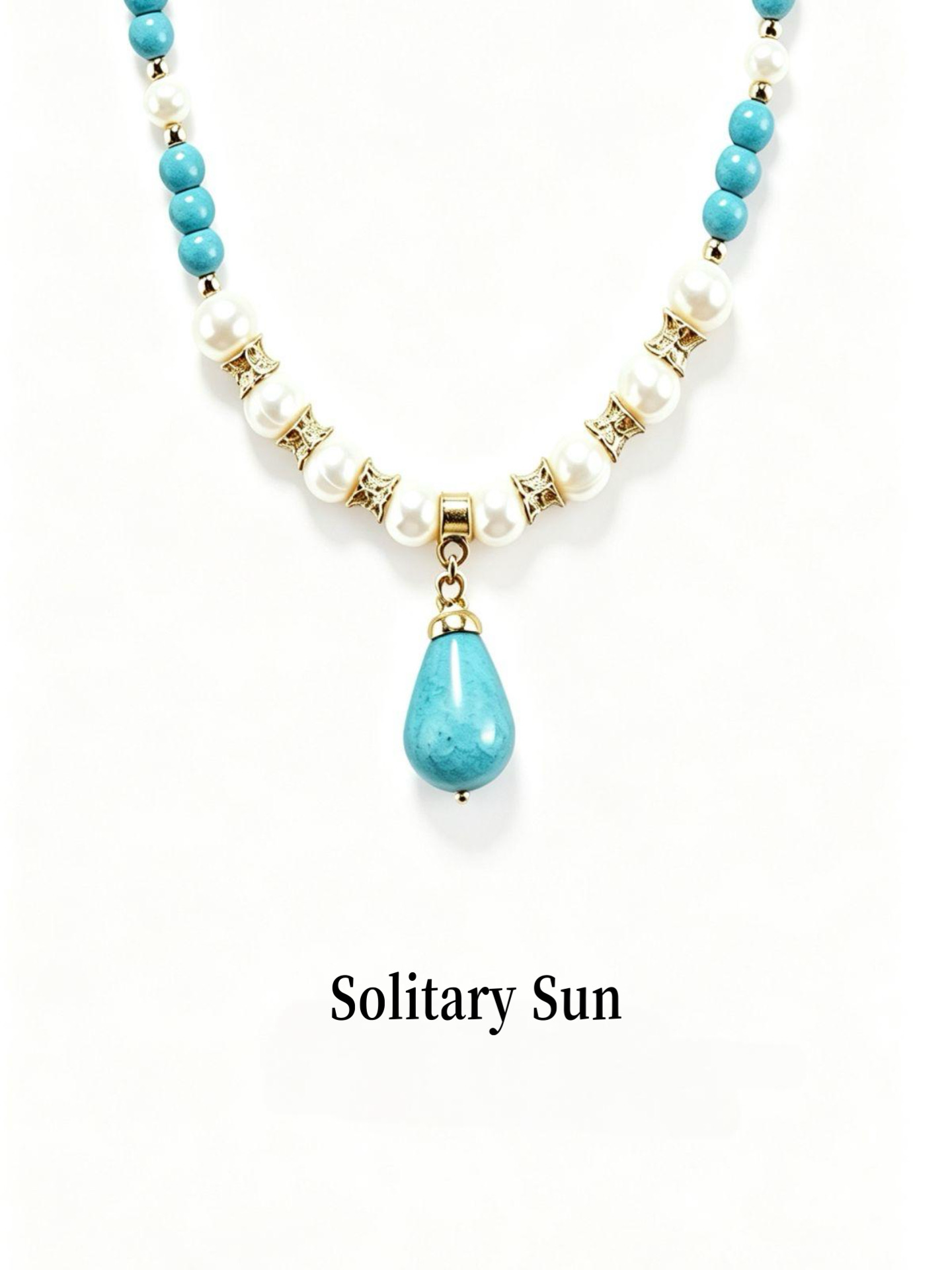 Boho Turquoise Teardrop Pendant Necklace, Freshwater Pearl Beaded Choker, Gold Vintage Spacer Beads Summer Vacation Beach Jewelry Gift For Women