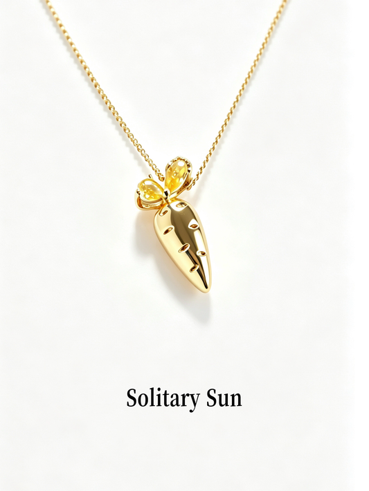Cute 14K Gold Plated Carrot Pendant Necklace with Yellow Crystal Leaves, Anti-Tarnish Hypoallergenic Dainty Women Daily Jewelry