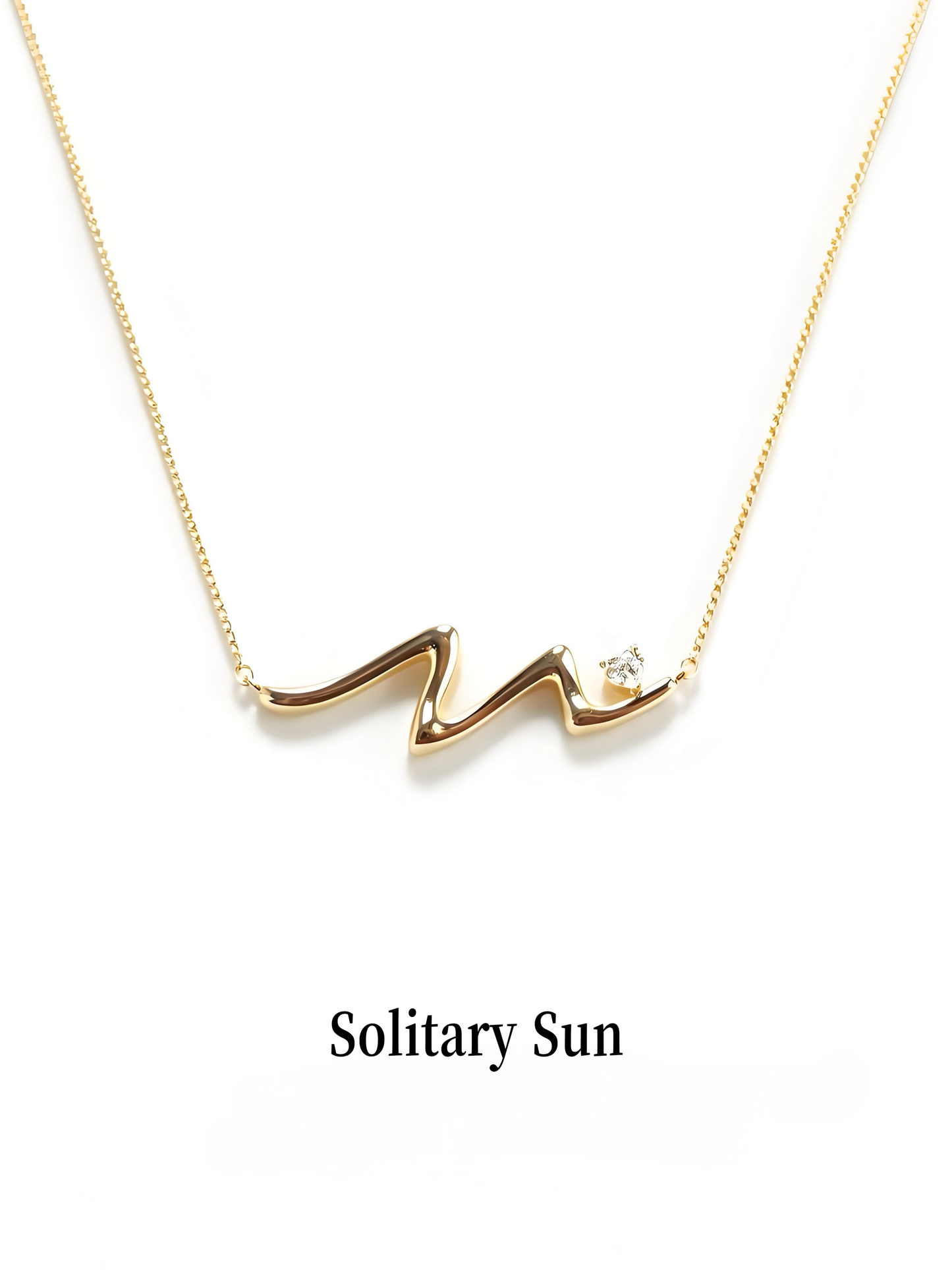 Heartbeat Wave Pendant Necklace, Minimal ECG Curve Choker With Tiny Heart Zircon, Gold & Silver Two Tone Dainty Jewelry Gift For Women