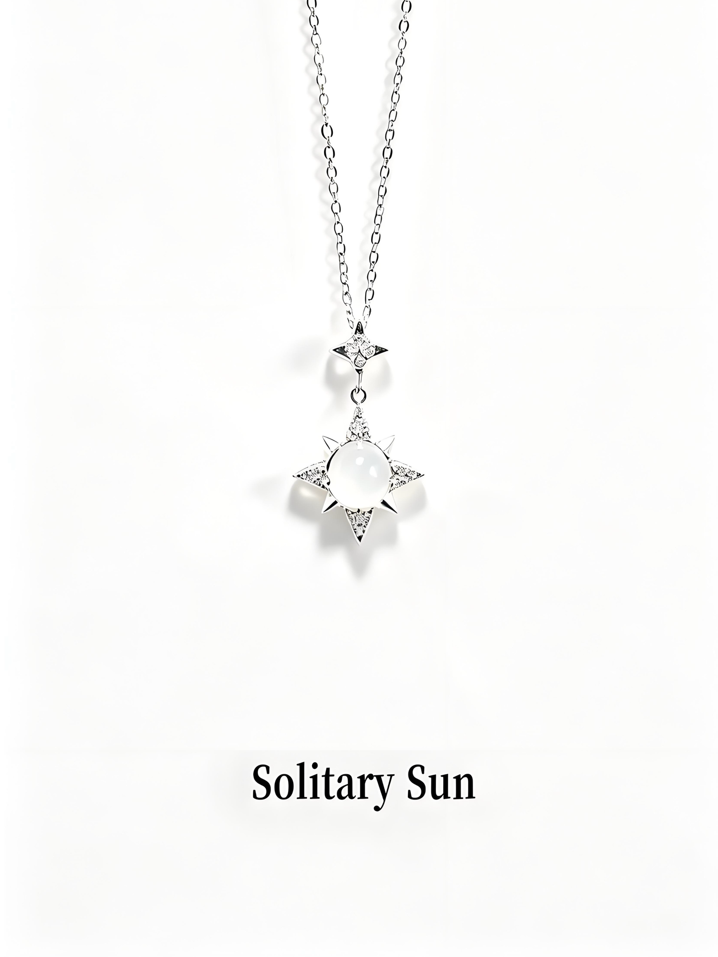 Eight Point Star Moonstone Silver Pendant Necklace, Hypoallergenic Anti-Tarnish Dainty Thin Chain Celestial Zircon Jewelry for Women Daily Wear Gift