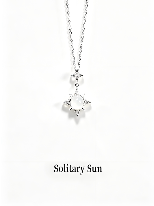 Eight Point Star Moonstone Silver Pendant Necklace, Hypoallergenic Anti-Tarnish Dainty Thin Chain Celestial Zircon Jewelry for Women Daily Wear Gift