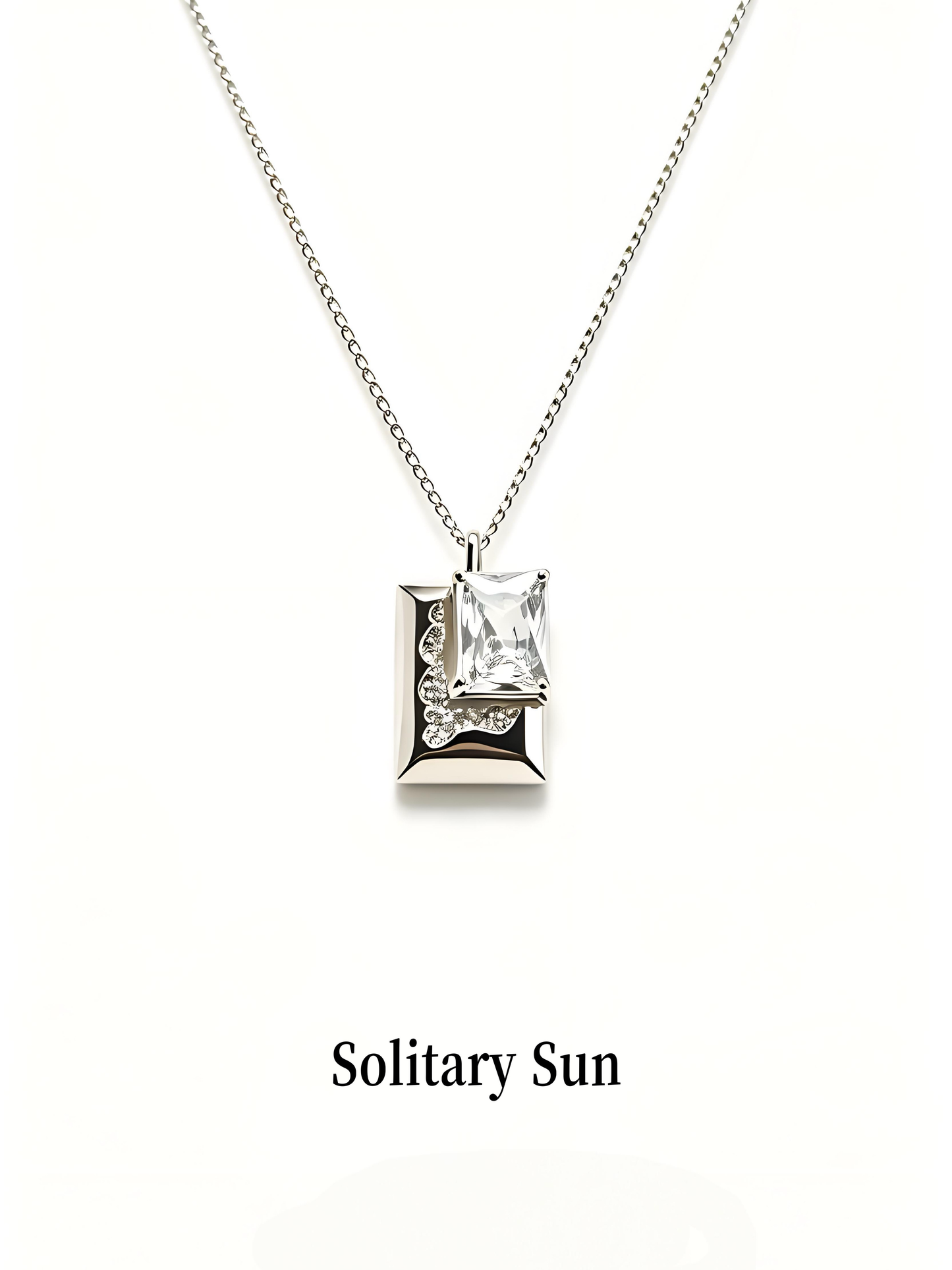 Rectangular Cubic Zirconia Pendant Silver Necklace, Minimalist Luxury Geometric Sparkling Jewelry for Women Daily Wear Gift