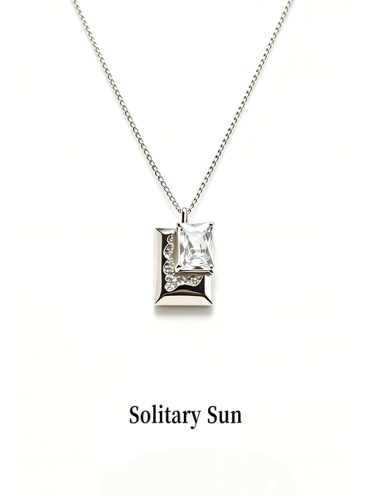 Rectangular Cubic Zirconia Pendant Silver Necklace, Minimalist Luxury Geometric Sparkling Jewelry for Women Daily Wear Gift